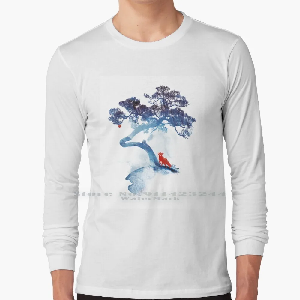 

The Last Tree Long Sleeve T Shirt Tee Fox Tree Forest Japan Red Watercolor Creative Trending Vintage Cool Gift Euro Us Size