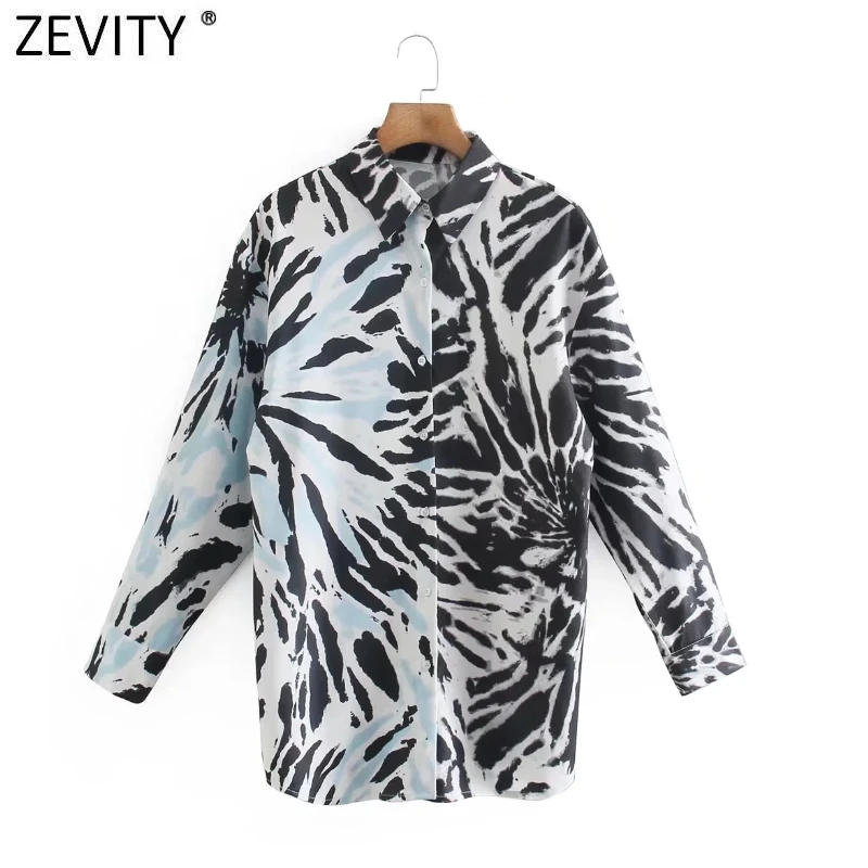 

Zevity Women Vintage Tie Dyed Graffiti Print Casual Slim Smock Blouse Office Ladies Long Sleeve Shirts Chic Blusas Tops LS9881