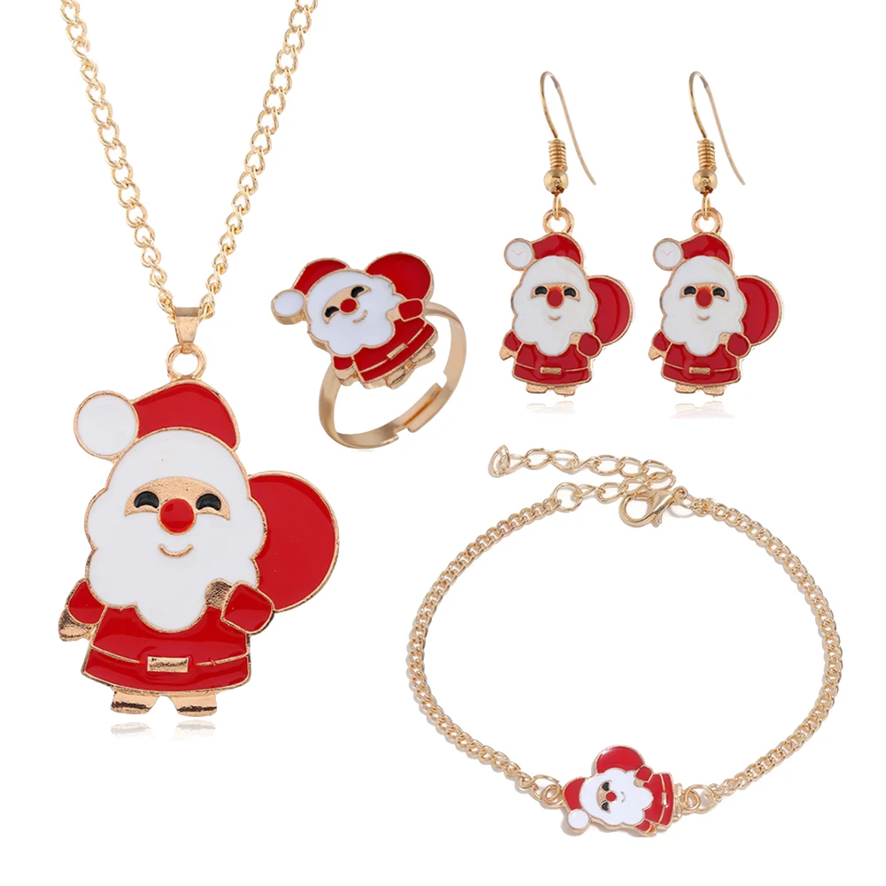 Christmas Tree Santa Elk Bell Necklace Earrings Set Fashion Luxury Romantic Women Elegant Party Gift Jewelry | Украшения и