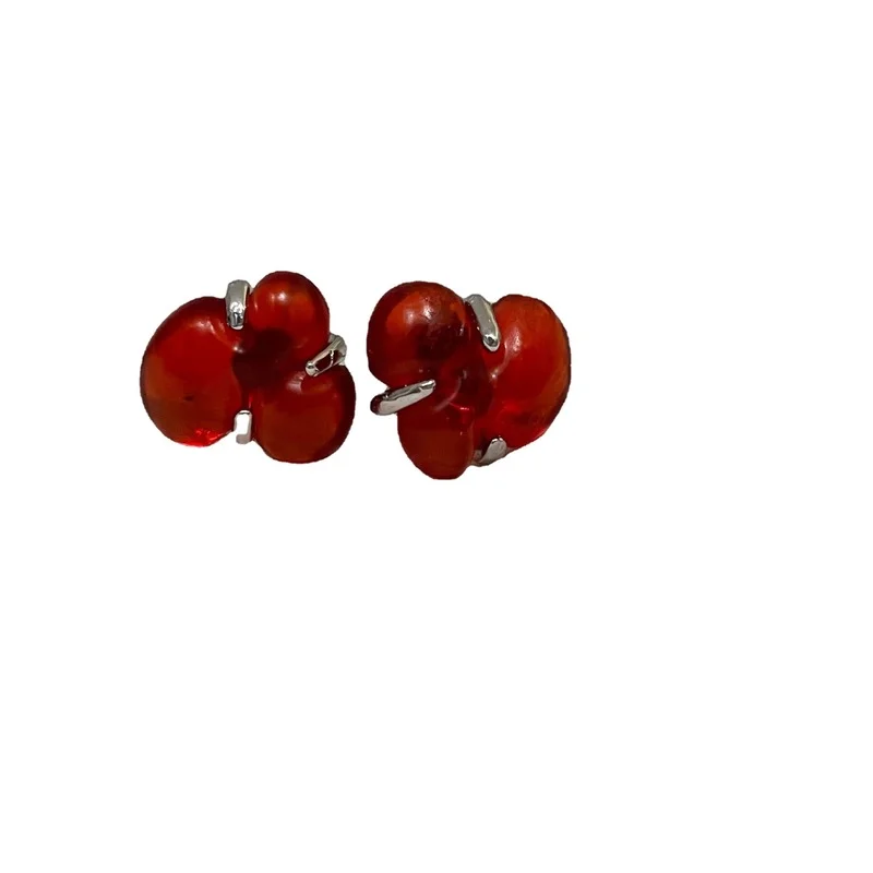 

LOVOACC Korean Cute Red Clear Color Resin Flower Petal Earrings for Women Arcylic Floral Small Stud Earrings Minimalist Jewelry