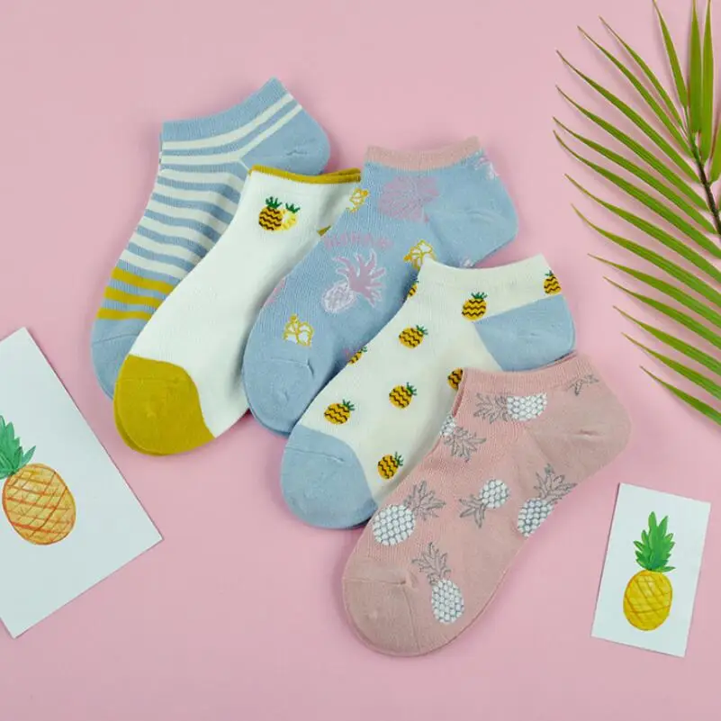 Students Cotton Socks Animal Fruit Flamingo Printed Crew Sock Woman Cotton Mesh Ankle Socks Girls Striped Summer Boat Socks