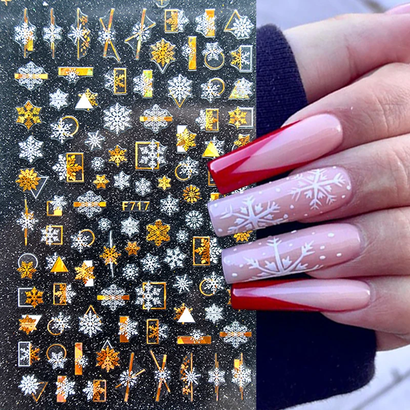 

3D Christmas Nail Art Decoration Stickers Sparkly Gold White Colorful Glitter Geometry Snowflake Winter Slider Nail Foils