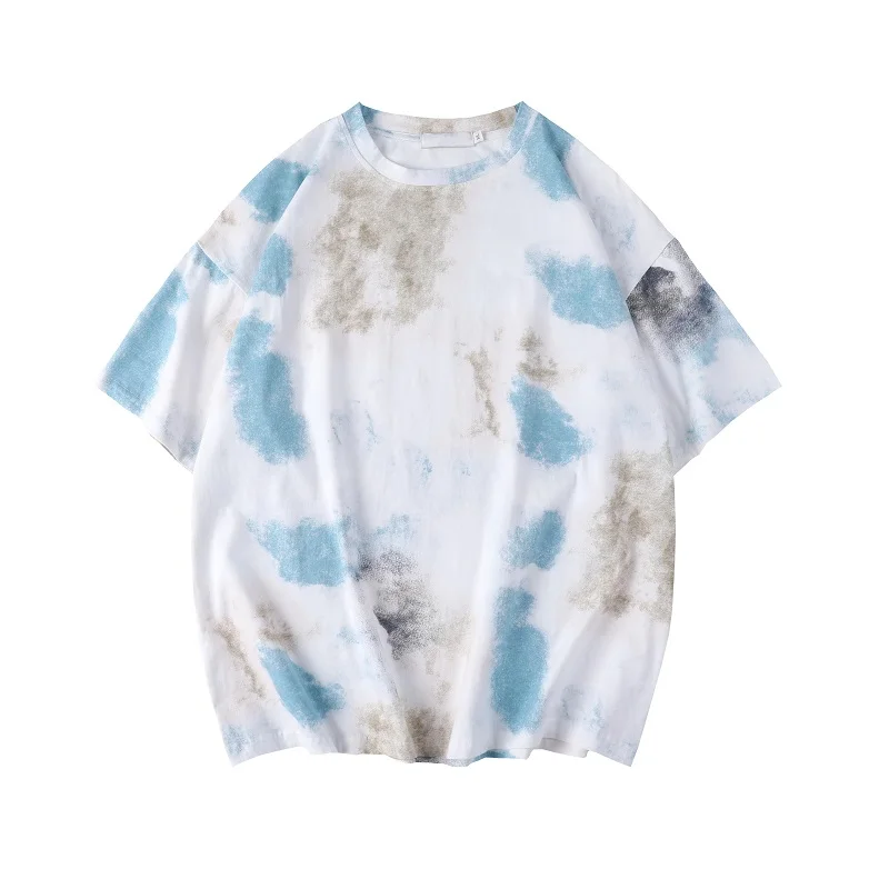 

Men's Tie-dye Short-sleeved T-shirt Korean Casual Fashion Loose Harajuku Streetwear Hip-hop Retro Five-point Sleeve T-shirt