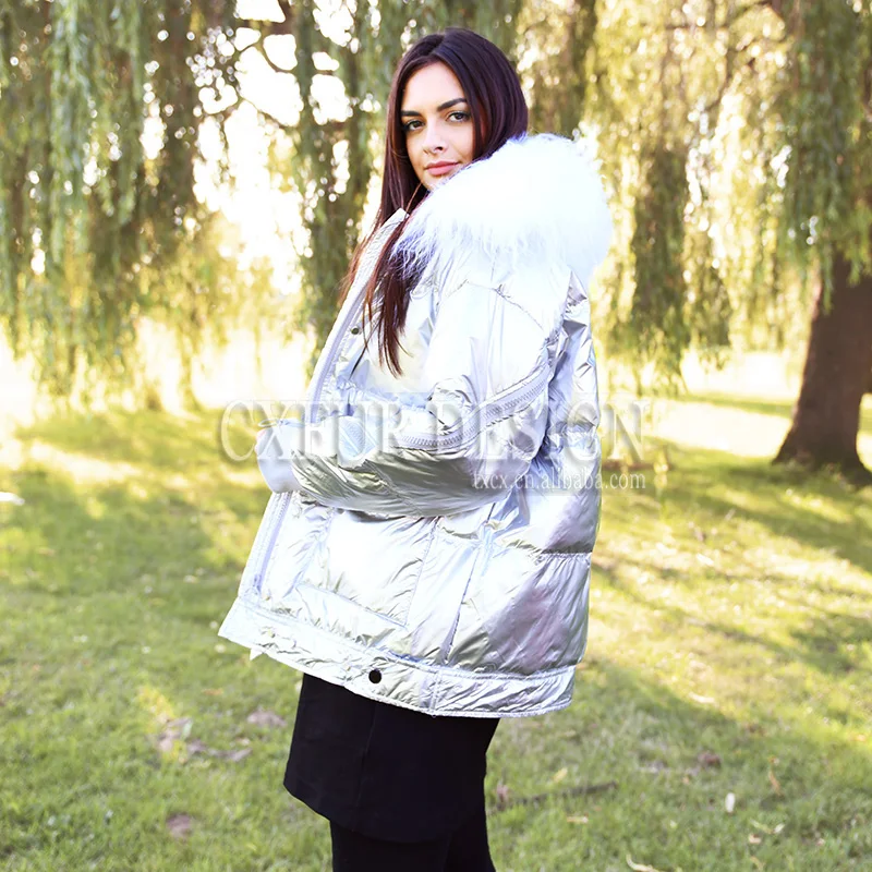 CX-G-D-17B Women Winter Warm Real Mongolian Lamb Fur Collar 100% Duck Down Coat | Женская одежда