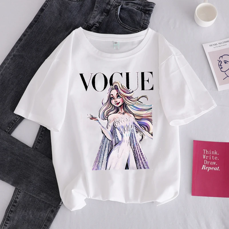 Летняя женская Футболка Harajuku kawaii с принтом Vogue топы короткими рукавами и футболки