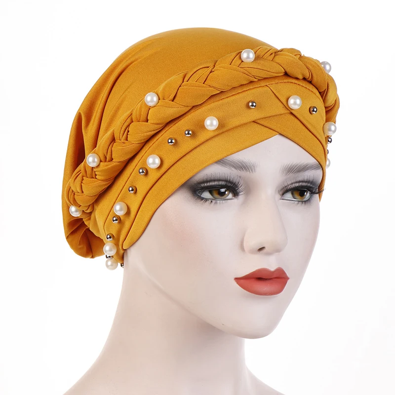 

Hijab African Style Headwear Cap Women Muslim Turban Soft Chemo Cap Headwrap Beads Braid Islamic India Cap Women Muslim Hijab