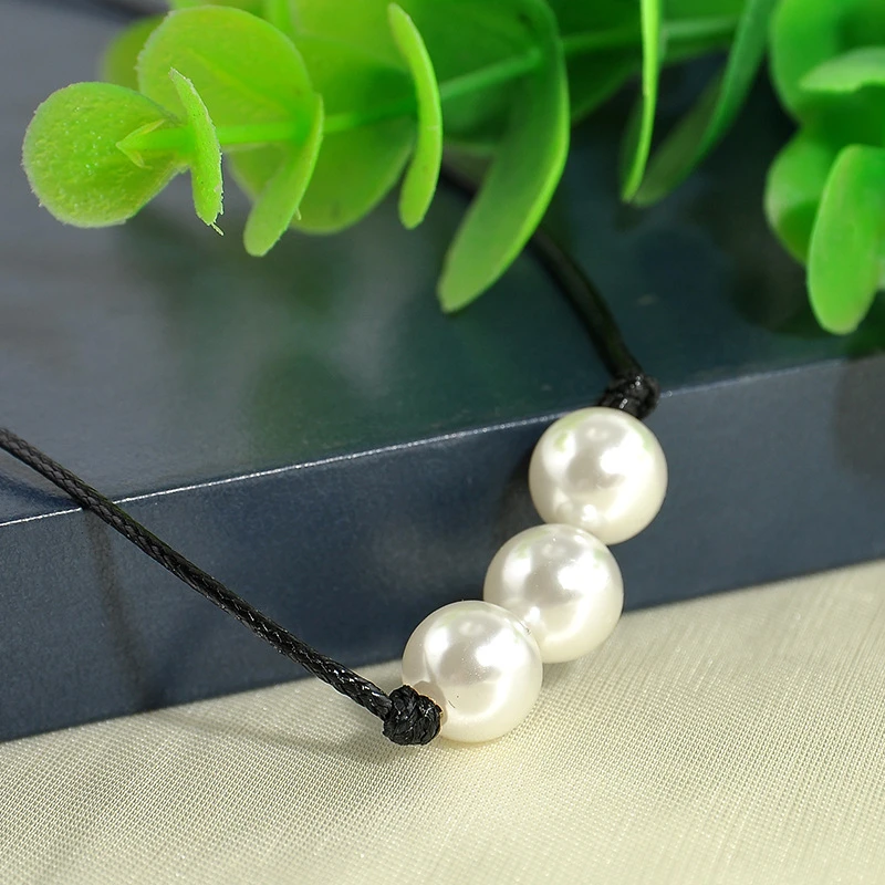 

Simple Pearl Leather Cord Necklace Diy Handmade Collar