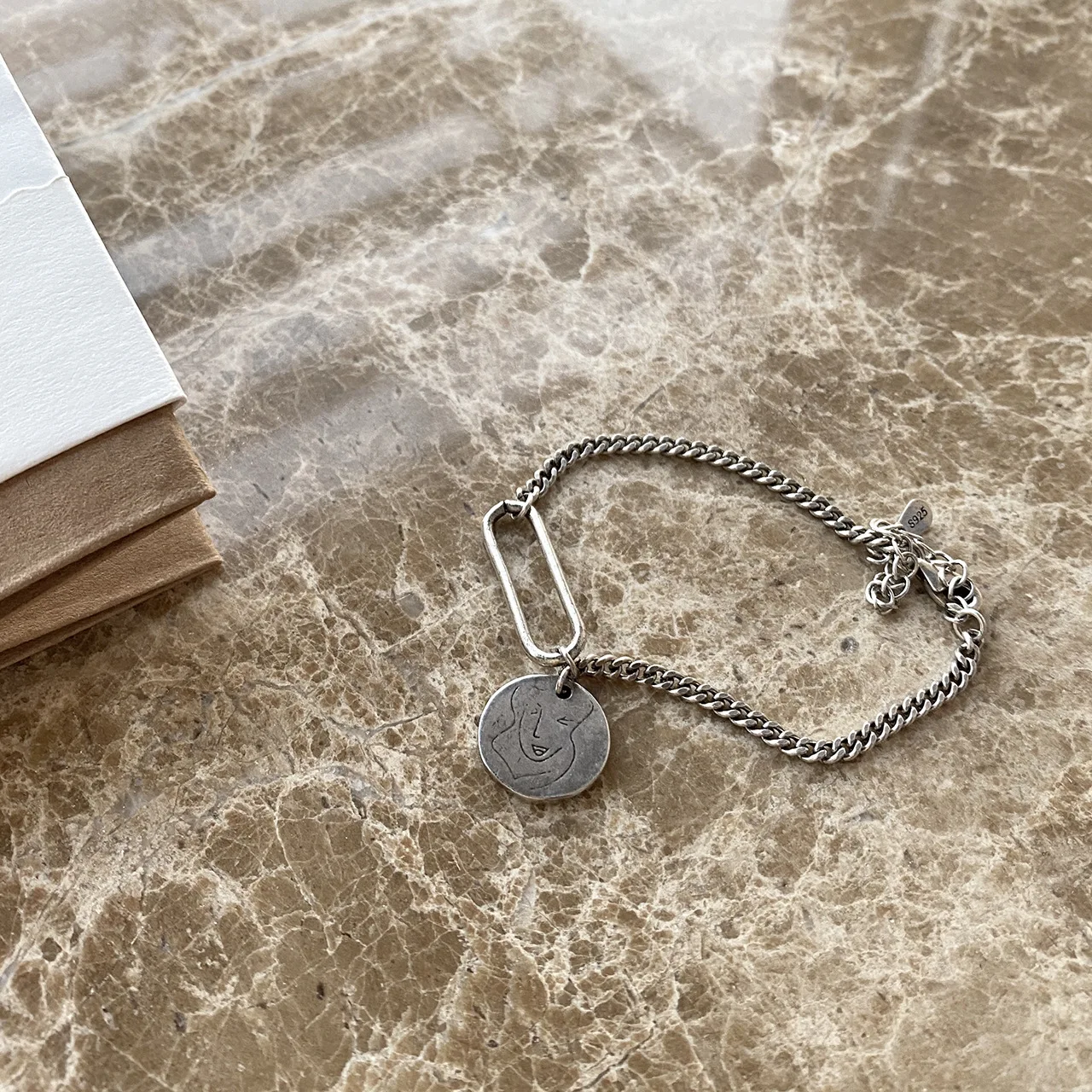 925 Sterling Silver Bracelet Retro Round Brand Portrait Pendant Thai Wild Hip-hop Punk Style Couple | Украшения и аксессуары