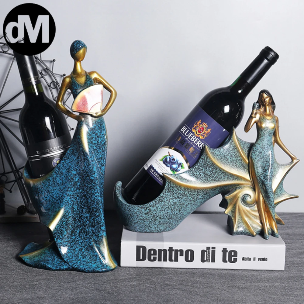 

DM Nordic Home Decorative Figurines Ornaments Modern Minimalist Blue Take Fan Beauty Wine Rack Decoration Wedding Crafts NEWEST