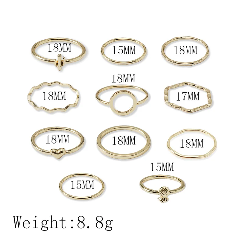 Sindlan 11PCs Simple Thin Rings Gold Geometric Cactus Heart Pineapple Rings for Women Fashion Finger Ring Jewelry Party Gift