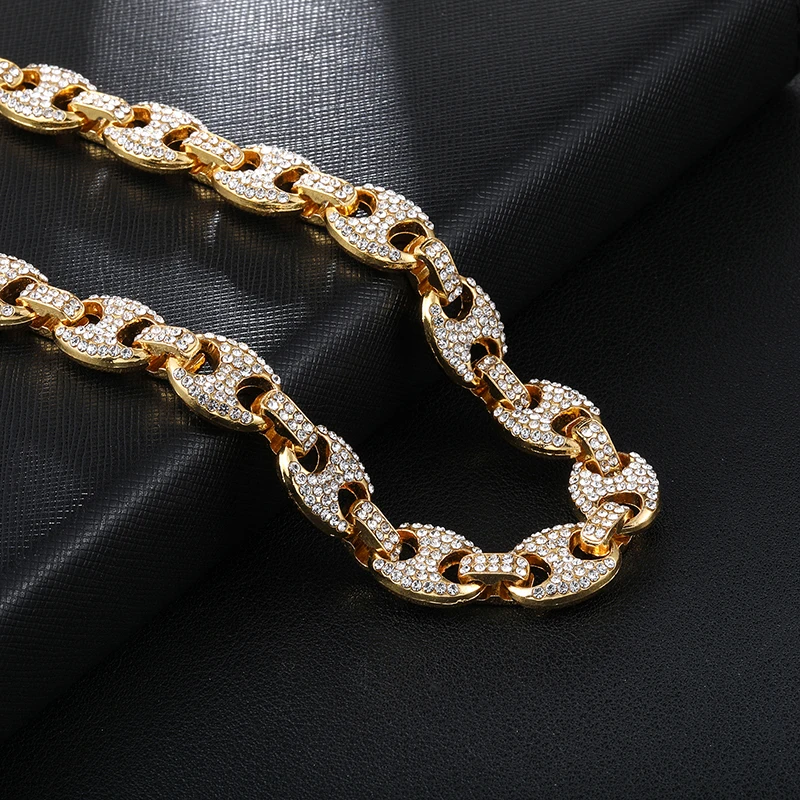 Цепочка-чокер в стиле хип-хоп US7 12 мм стразы виде звеньев кофейных зерен ювелирные