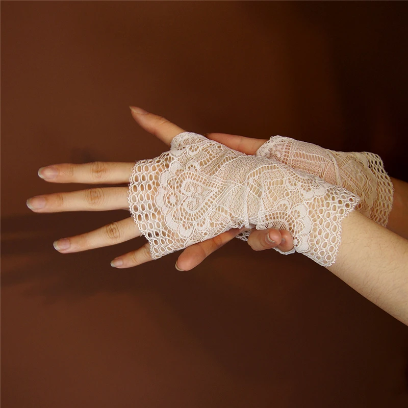 Vintage White Lace Steampunk Gloves Fingerless Bridal Prom Wedding Gloves