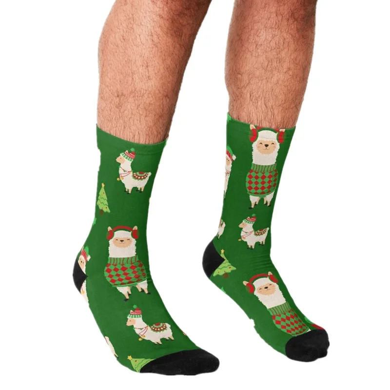 

2021 забавные мужские носки рождественские счастливые носки с принтом Альпака ламы в стиле хип-хоп милые мужские носки в уличном стиле сумасш...