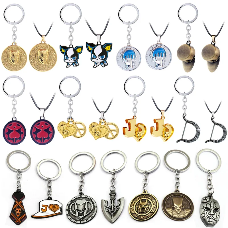 

Anime JOJOS BIZARRE ADVENTURE Keyring Necklace Kujo Jotaro Hat Cap Shovel Rope Chain Pendant Metal Higashikata Josuke jewelry