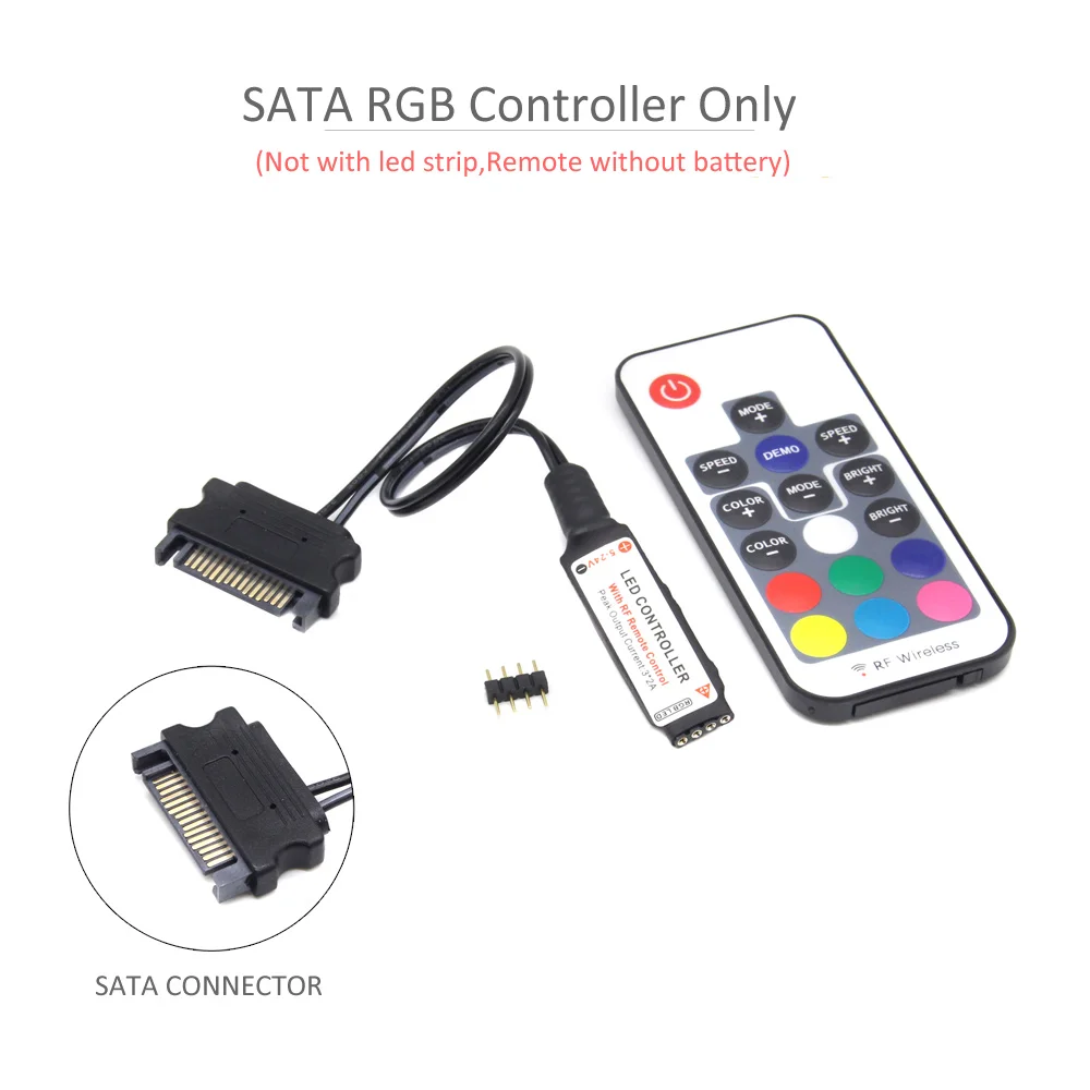 MJJC SATA RGB Led Controller 12V DC 5050 RF17 Keys Remote Wireless Large 4Pin Controler for PC Fan Computer Case Strip Lighting | Освещение