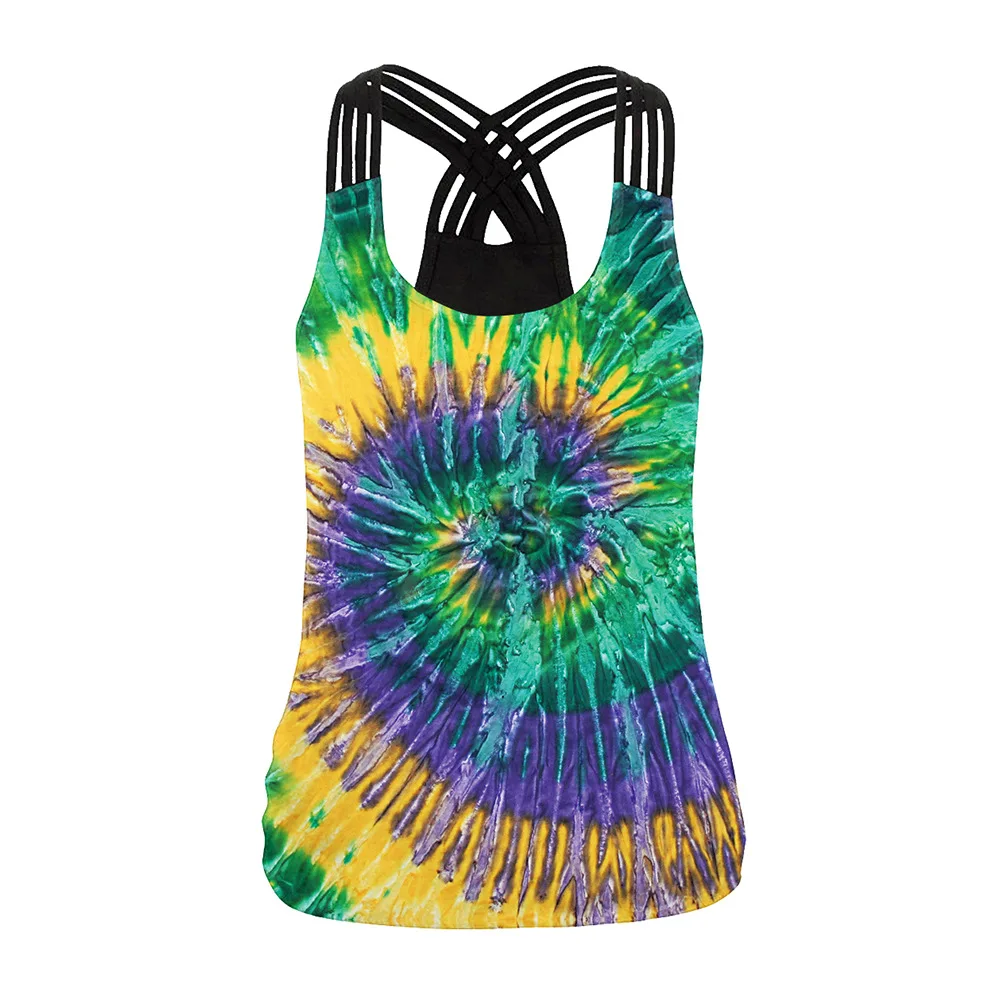 Women Sport Vest Colorful Sleeveless Shirt Print Yoga Tops Elastic Slim Running Undershirt Quick Dry Gym Fitness Tank Top Female