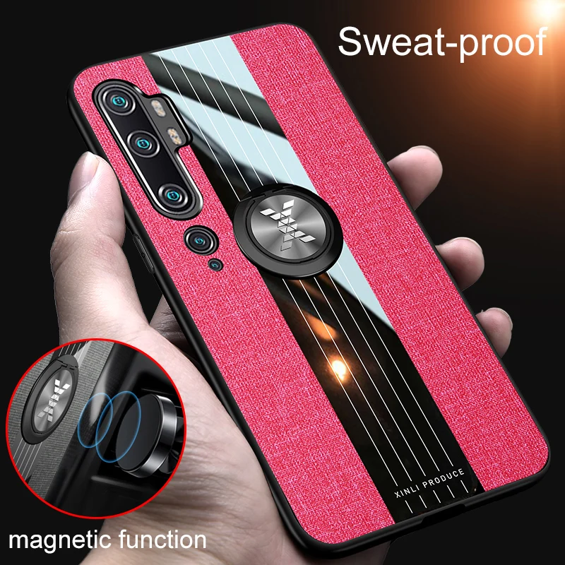 

Luxury Anti-fall Protection Phone Case For Xiaomi Poco M3 F2 C3 M2 Pro Cloth Pattern Armor With Magnetic Ring Bracket Back Cover