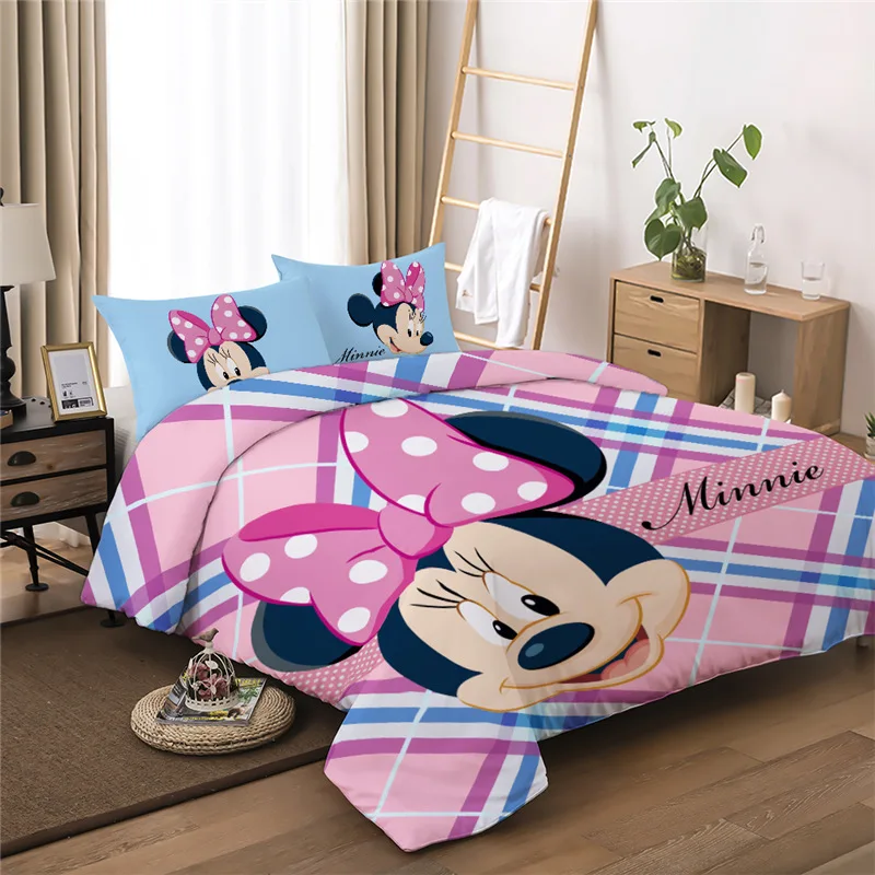 

Disney Minnie Mouse Bedding Set Pink Cartoon Duvet Cover Pillowcase Twin Full Queen King Bed Bedclothes For Child Kid Home