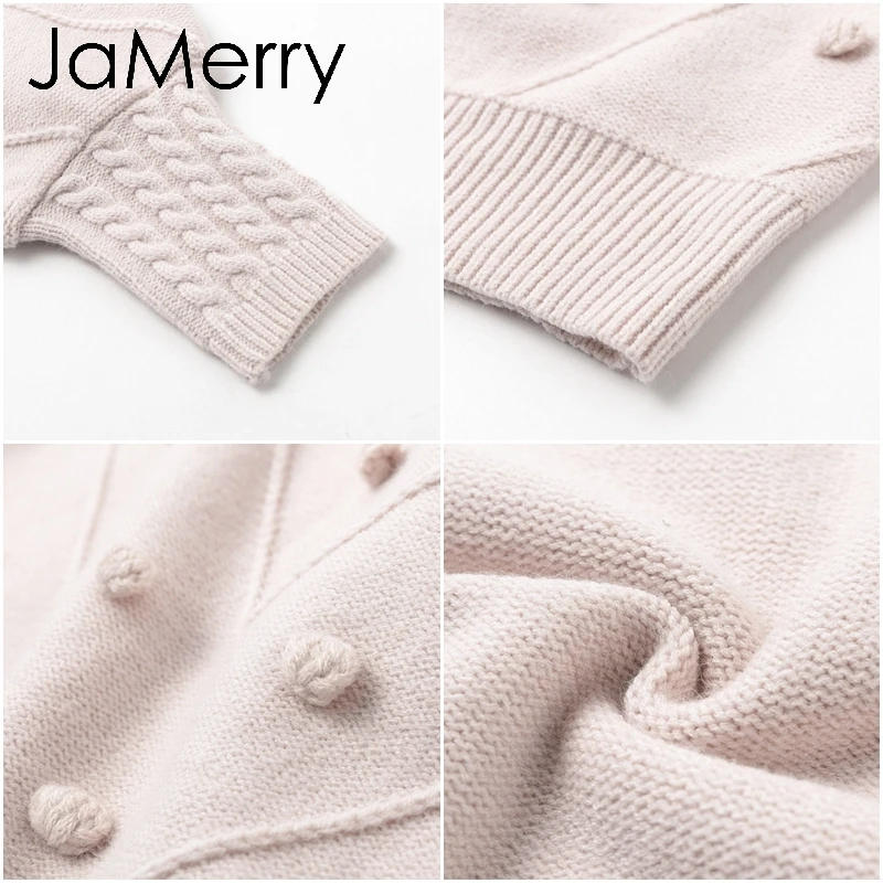 JaMerry, винтажные, элегантные, с меховым помпоном, женские свитера с рукавами-фонариками, вязаный свитер, женская уличная одежда, Повседневный, милый пуловер, джемпер