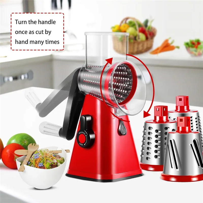Вращающийся сырный овощная Терка Veggie Chopper Mandoline Slicer измельчитель сыра с 3 лезвиями быстрее для картофеля моркови