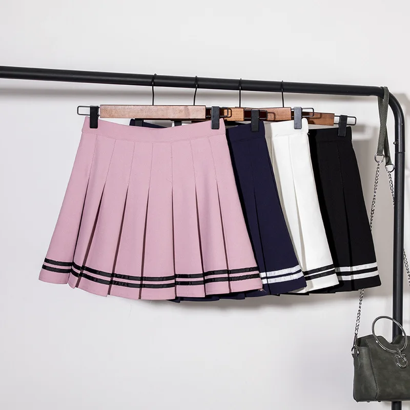 Women's Fashion High Waist Striped Skirt Pleated Wind Skirt Ulzzang Cosplay Kawaii Harajuku Female Mini Short Skirt