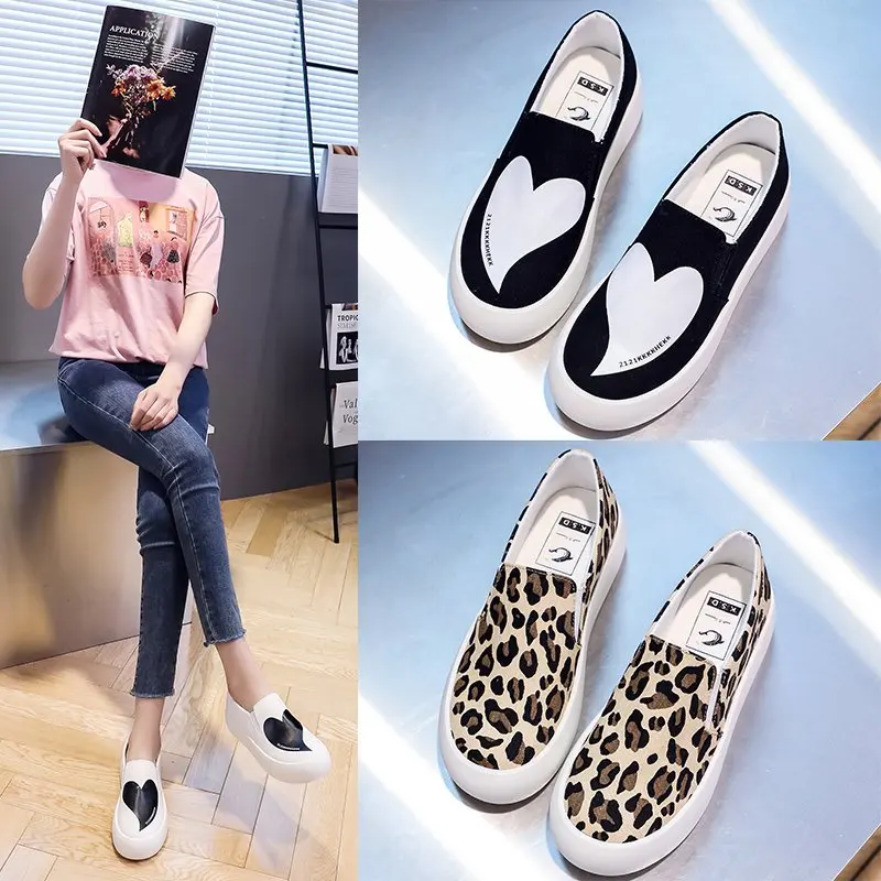 

Women's Sports Shoes Fashion Women's Sneakers 2021 Slip-on Women's Shoes Canvas Shoes Heart-shaped Leopard-print Shoes Flat
