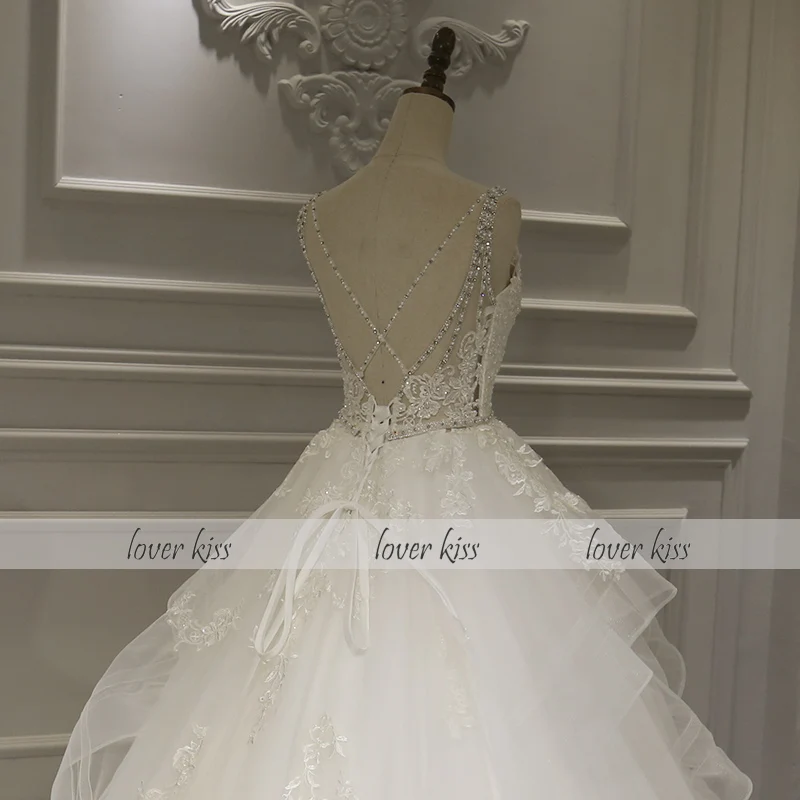 Lover Kiss Vestido De Noiva, сказочное гофрированное свадебное платье, кружевное платье принцессы, расшитое бисером, на бретельках, свадебные платья, торжественное платье de marie