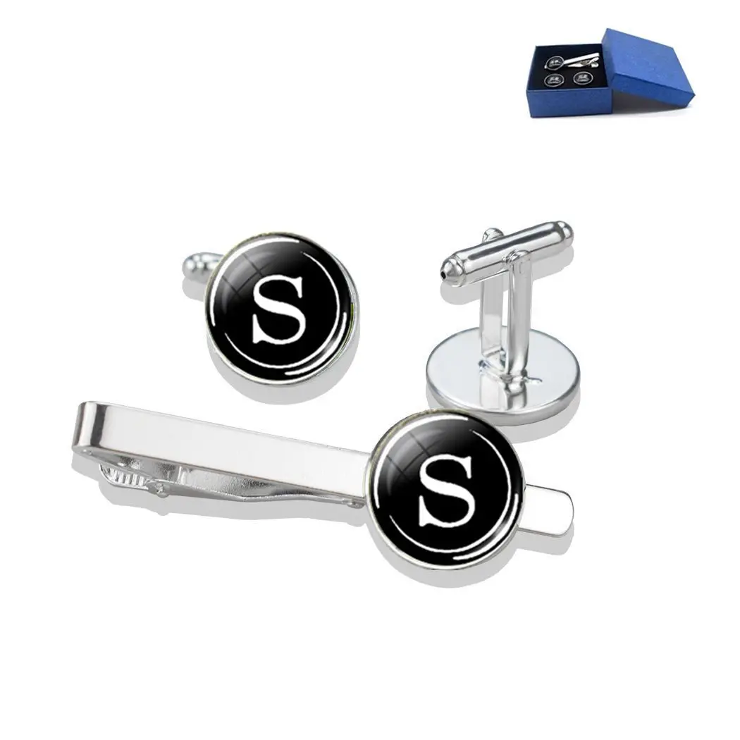 

26 Letter Cufflinks Tie Clip Set Fashion Men's Suit Shirt Cufflinks Jewelry Best Men's Tie Clip Wedding Gift Father's Day Gift
