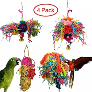 (4 Pack/Set) Parrot Toys Canary Toys Bird Chewing Toys Parrot Cage Shredder Toy Foraging Hanging Interesting Toy