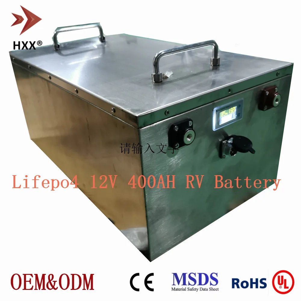 

12V 400Ah Lifepo4 Battery 5120W Built BMS 250A Discharge with LCD Deep Cycle free Maintenance for Camper RV Van Energy Storage