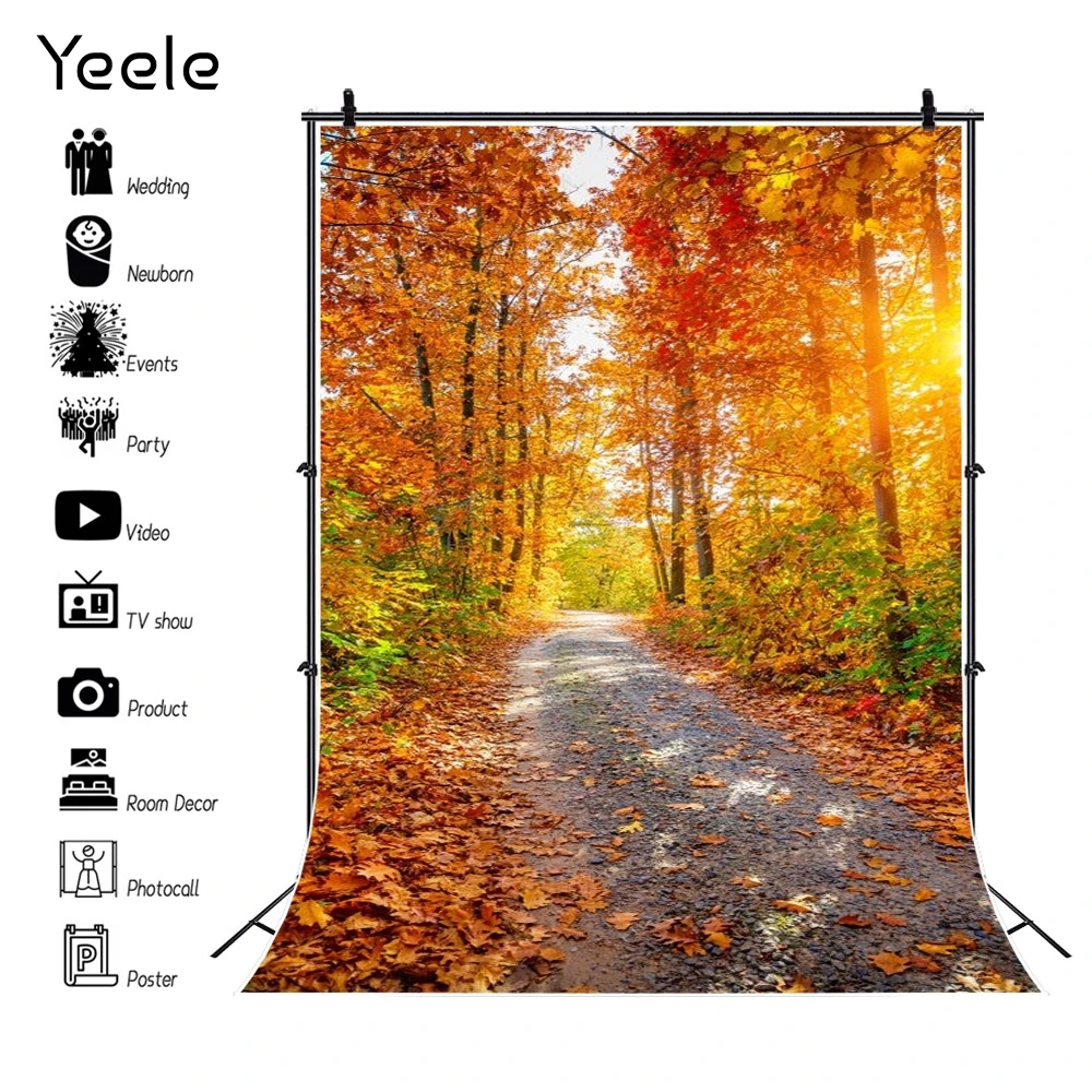 

Yeele Autumn Nature Scenery Backdrop Photographic Forest Fallen Leaves Portrait Background Photography Photo Studio Photocall