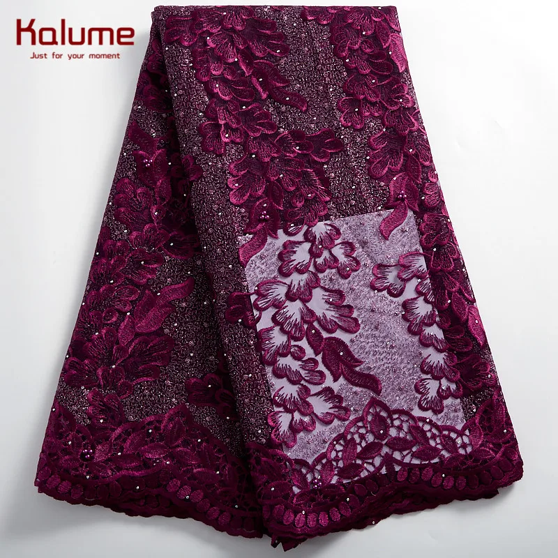 

Kalume African Tissue Lace Fabric 2021 High Quality French Tulle Lace Fabric Stones Nigerian Lace Fabric For Wedding Party H2401