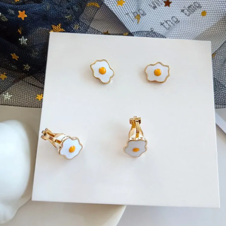 Милые серьги-гвоздики в стиле Харадзюку с изображением жареного яйца японские