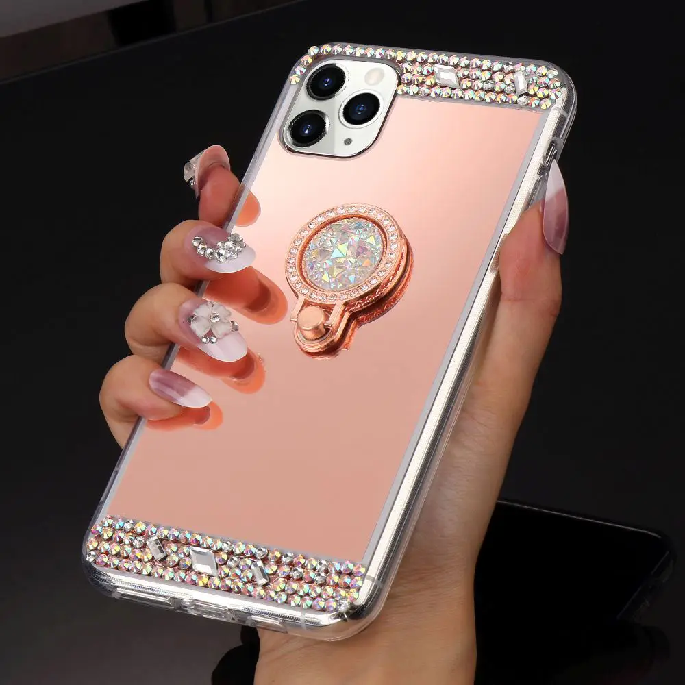 Роскошный Алмазный зеркальный чехол для IPhone 11 Pro Max X Xr Xs Блестящий блестящий с
