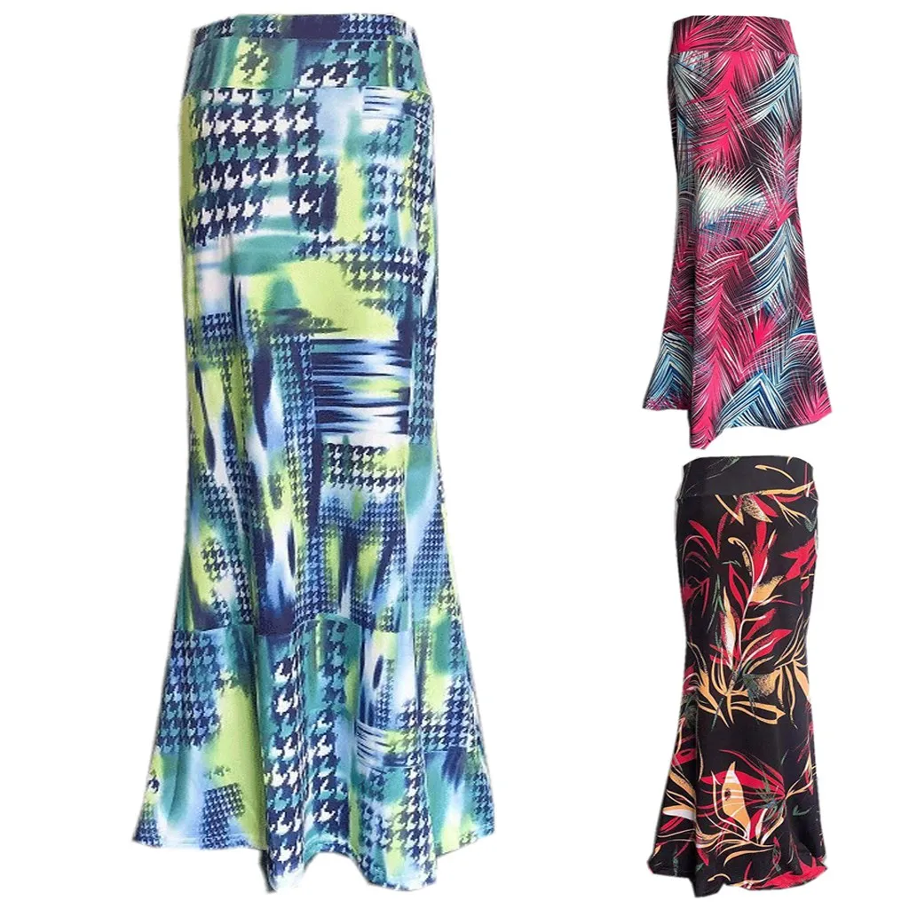 Женская длинная юбка с оборками повседневная облегающая высокой талией и