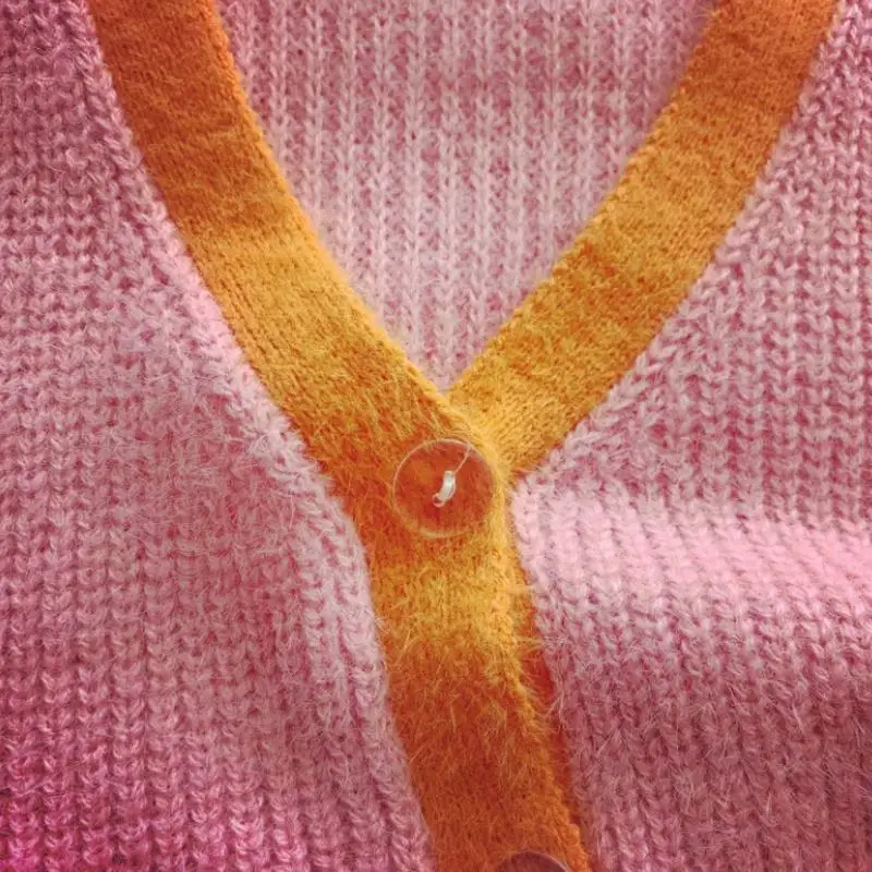 Pink cropped cardigan women knitted sweaters elegant korean crop sweater long sleeve autumn vintage tops short mohair |