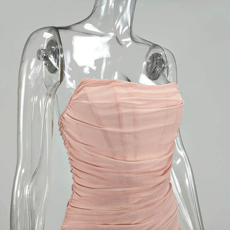 

Mesh Double Layers Sexy Boned Corset Dress Women Strapless Boning Backless Summer Dress Party Bodycon Dresses Ruched