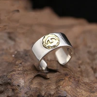 s925 sterling silver jewelry retro thai silver simple golden eagle mens and womens glossy ring open ring