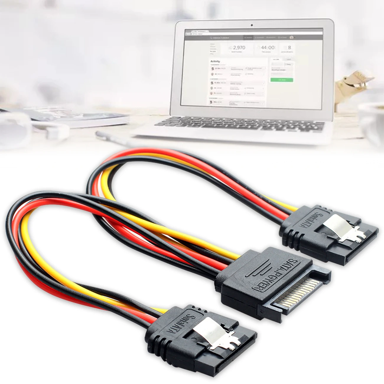 

2PCS/Set 15Pin SATA Power Supply Extension Cable SATA 1 Male to 2 Female 18AWG Copper Y Splitter Cord for PC