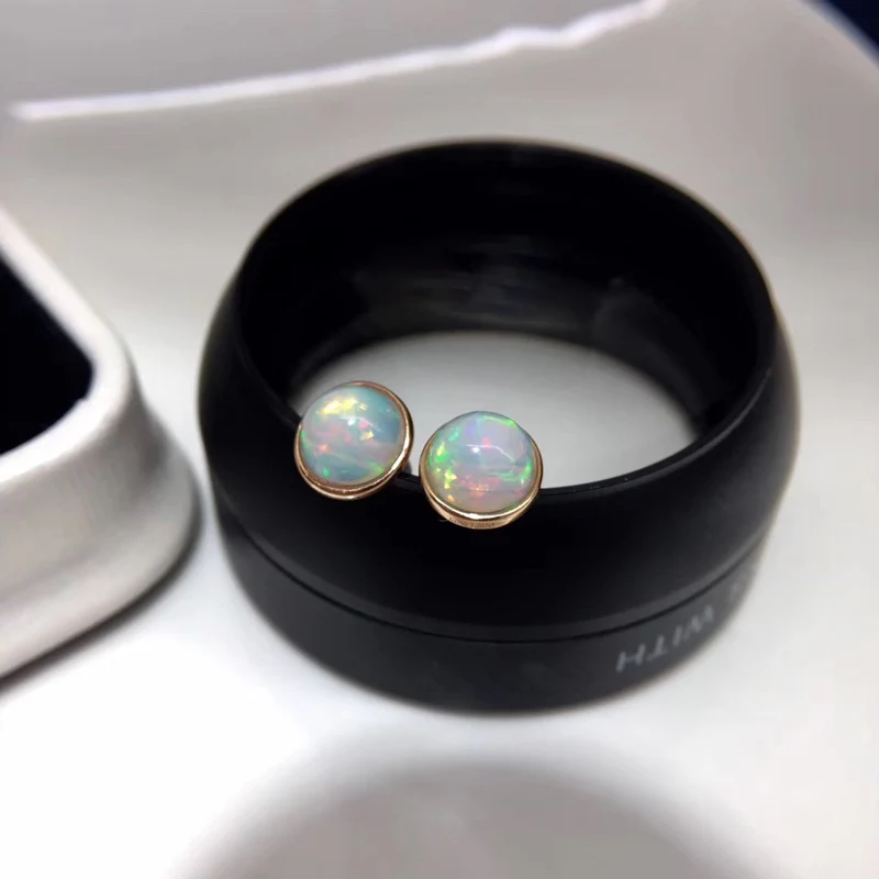 Женские серьги из серебра 100% пробы с натуральным опалом 8 мм | Украшения и