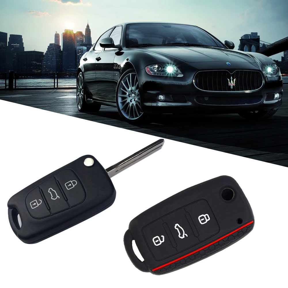 

2021 Silicone Car Key Case For VW Volkswagen Polo Golf Passat Beetle Caddy T5 Eos Tiguan Skoda A5 SEAT Flip Remote Cover