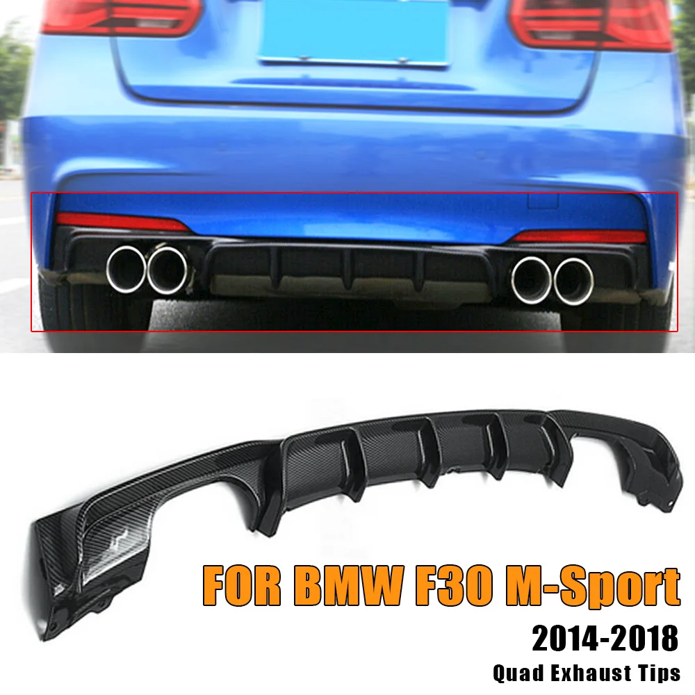 

Диффузор для заднего бампера, губа ДЛЯ BMW F30 3 серии M-Sport 2014-2018, АБС-пластик, углеродное волокно, вид, четыре выхлопных отверстия, сплиттер, защи...