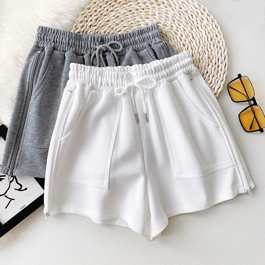 

Solid Color Side Zipper Guard Pants Elastic Waist Sports Shorts Can Wear Loose Casual Pants 2021 Summer Hot Pants Shorts Women