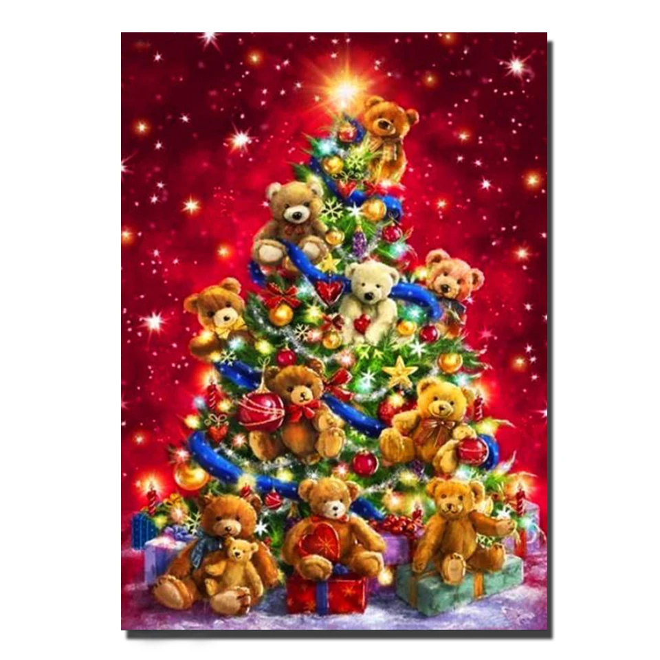 

Алмазная вышивка «сделай сам», набор с медведем, полностью круглая вышивка крестиком «сделай сам», творчество, Рождественская елка, подарок...