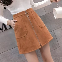 suede zipper ins super hot skirt womens autumn and winter korean style high waist fashion a line skirt student hip skirt