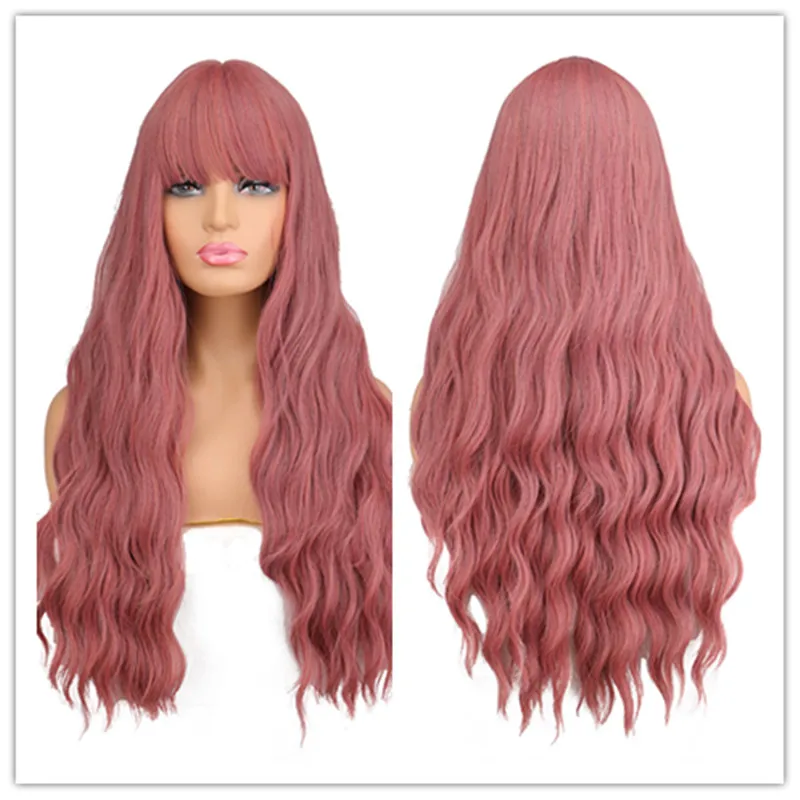 

SuQ Women's Long Wavy Wig Hair Synthetic Natural Water Wave Cosplay Party Purple Pink Heat Resistant Daily Fashion Wigs