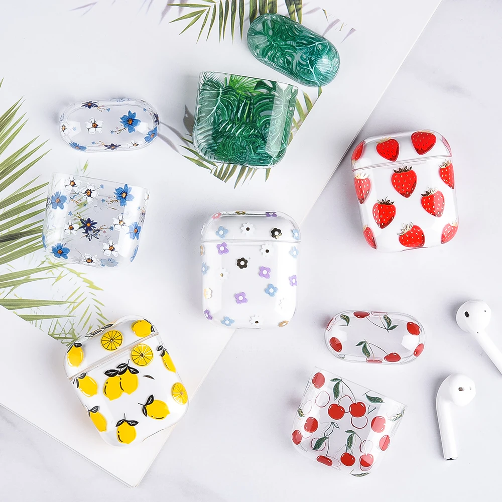 Прозрачный чехол для наушников Airpods 1 2 с принтом жесткий прозрачный Ультратонкий