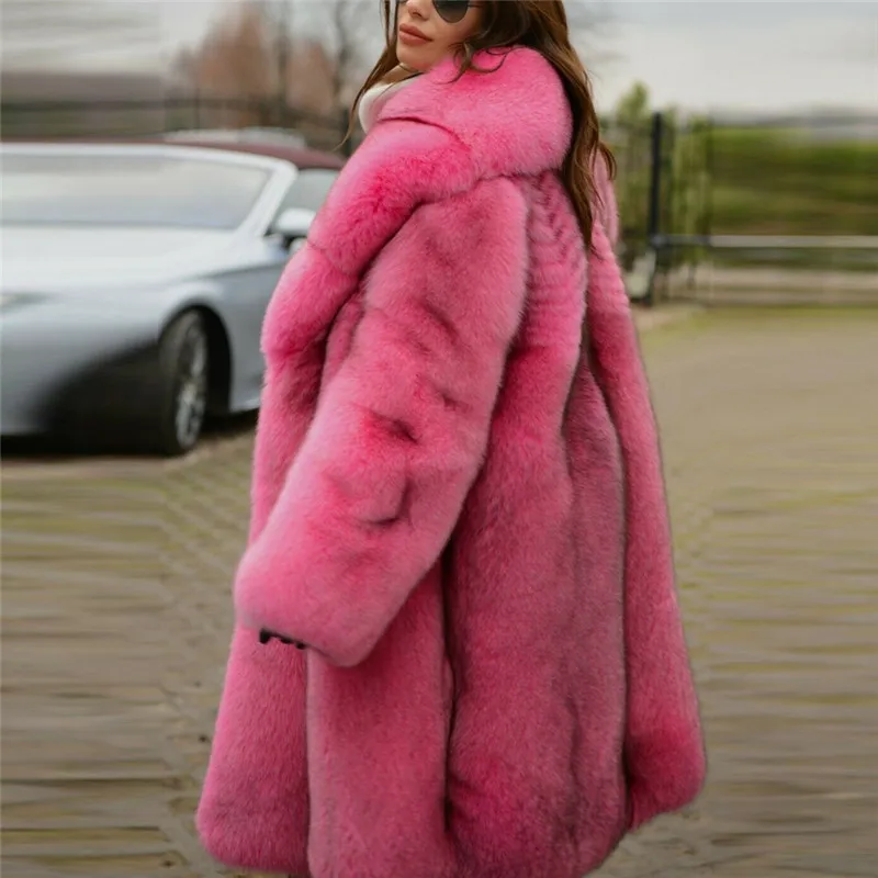 BFFUR Long Rose Red Real Fox Fur Coats 2022 Winter Fashion Women Full Pelt Genuine Fox Fur Coat With Big Lapel Collar Thick Warm