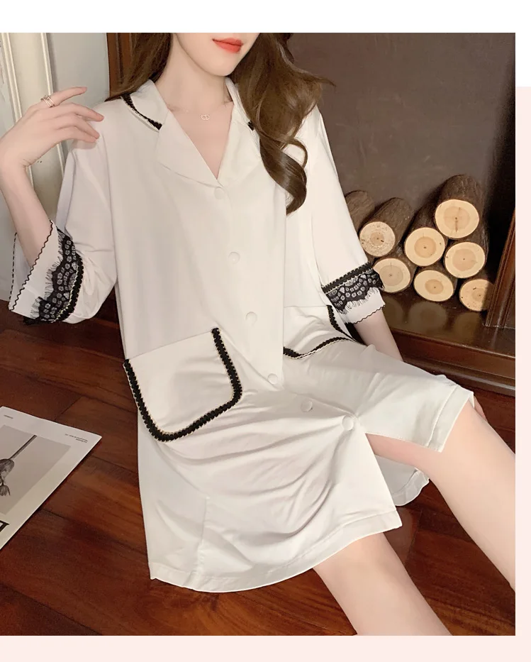 

Modal Nightdress Women 2021 Spring and Summer Full Sleeves Cotton Sexy Lace Nightgown Loose Sweet Sleepshirts Simple 2 Colors