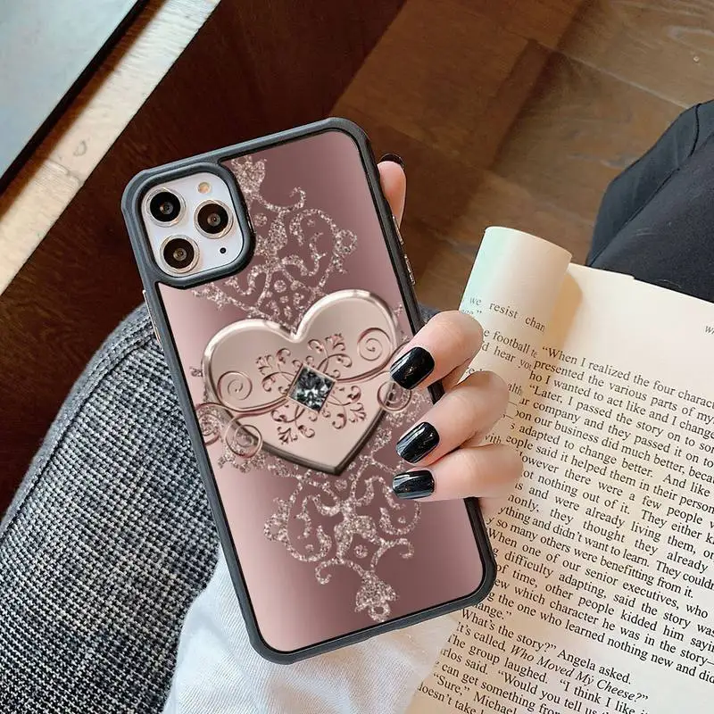 

Gold Rose Love Heart Phone Case For Iphone 6 6s 7 8 Plus X Xr 11 12 Mini Pro Max PC Cover Fundas Coque